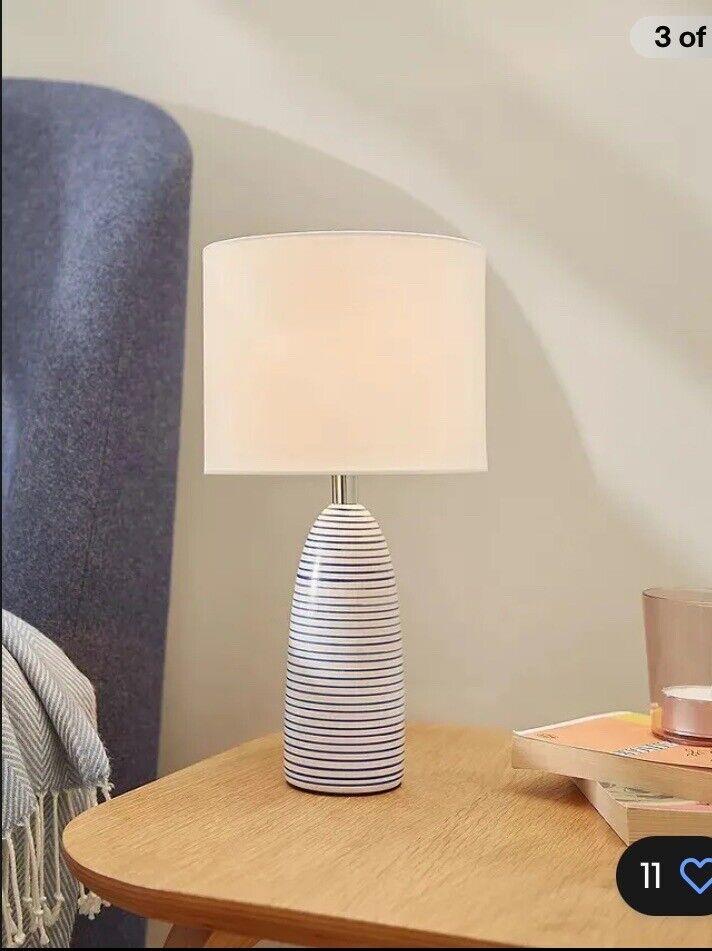 John Lewis Lolly Table Lamp Fabric Shade night bed side White Blue Ceramic