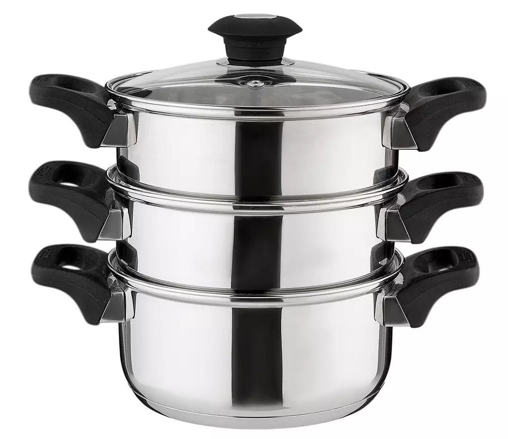 Russell Hobbs Steamer 3 Tier Stainless Steel Lids Kitchen all hobs Sauce pan