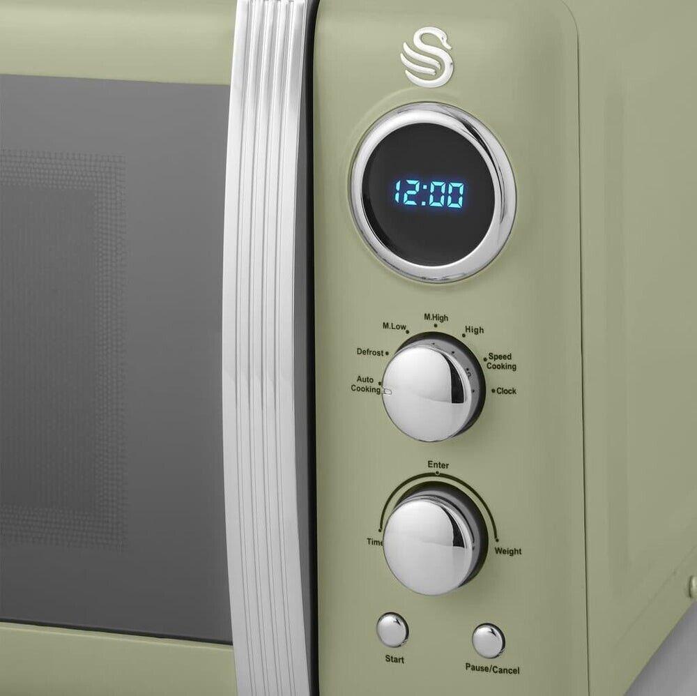 Swan Retro Digital Microwave 20L 800W Manual Dial Defrost Reheat Green