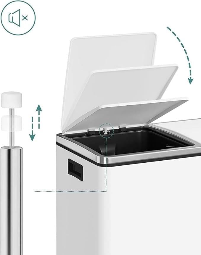 SONGMICS Recycling Bin Double Trash Can 2 x 24L Pedal Soft-Close White