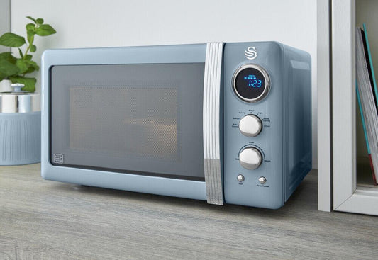 Swan Retro Microwave Digital 20L 800W Dial Defrost 5 power levels Blue