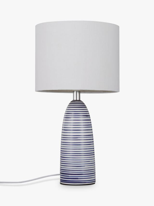 John Lewis Lolly Table Lamp Fabric Shade night bed side White Blue Ceramic