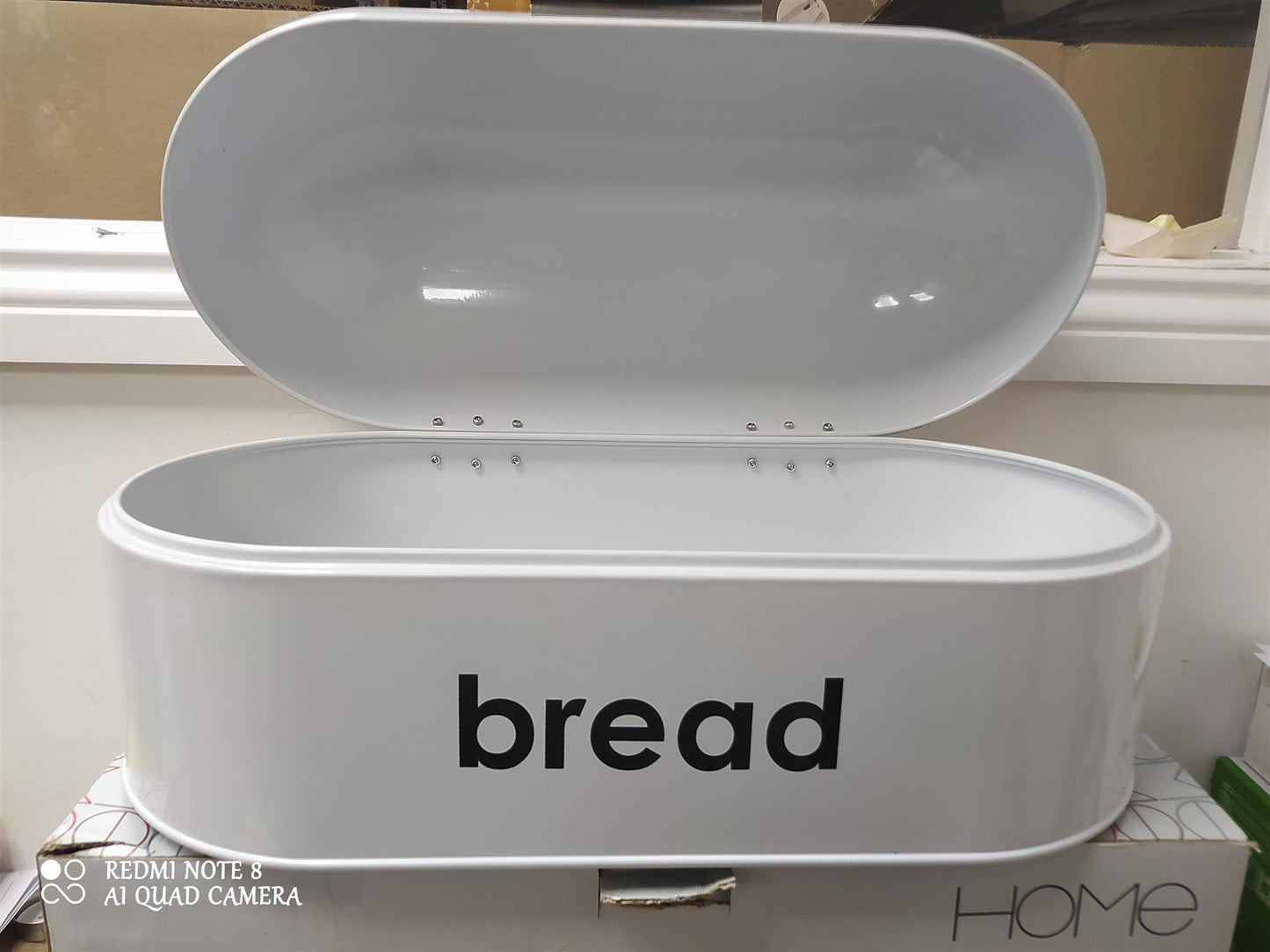 Home Domed Bread Bin Kitchen Counter Cake loaf Storage Container Steel White