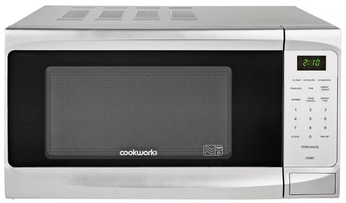 Cookworks 700W Microwave Oven Standard Food Reheat Defrost Kitchen Silver