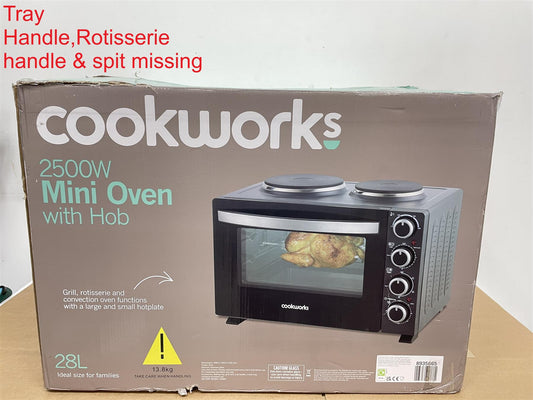 Cookworks 28L Mini Oven with Hob Cooker Grill & Rotisserie oven Hotplate