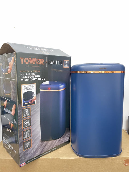 Tower Cavaletto 58L Sensor Bin Midnight Blue/Rose Gold Household Bin Auto Lid