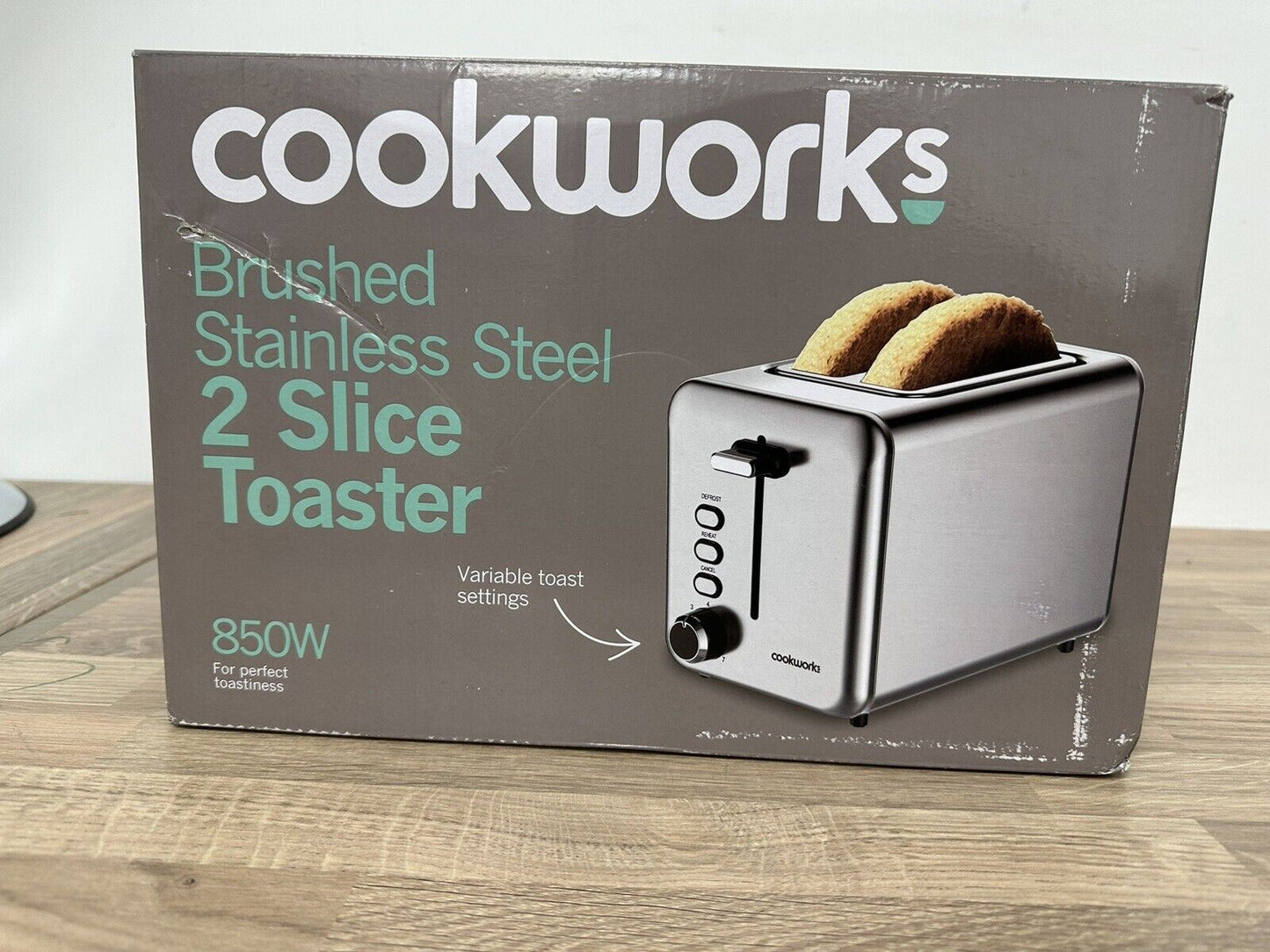 Cookworks 2 Slice Toaster - Brushed Stainless Steel Defrost Black Slots Bagel