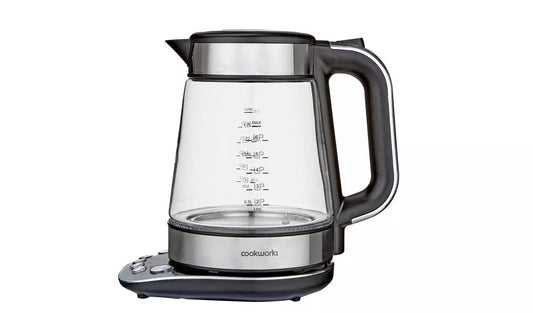 Cookworks Kettle HOT water boil stainless steel temperature Glass CLEAR LOOK