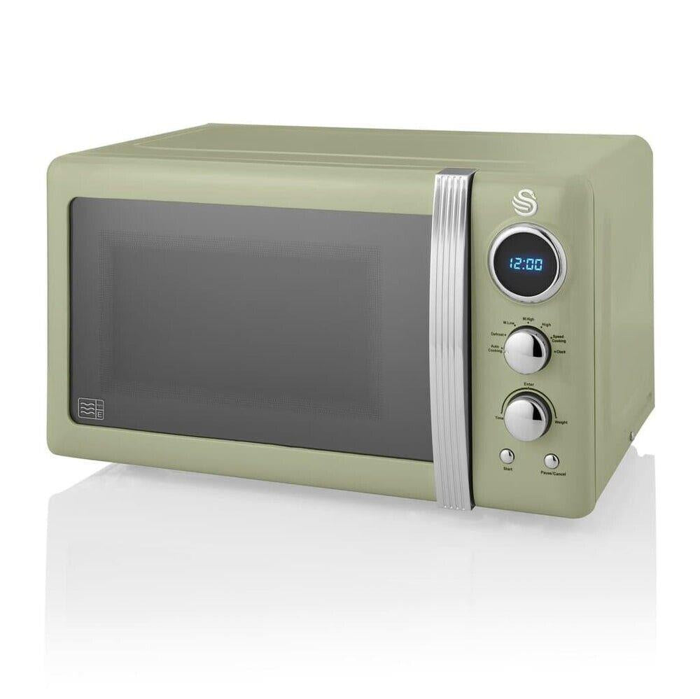 Swan Retro Digital Microwave 20L 800W Manual Dial Defrost Reheat Green