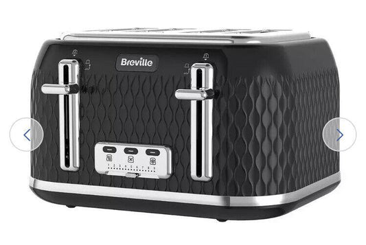 Breville VTT786 Curve 4 Slice Toaster Extra Wide Bagel Slots - Black and Chrome