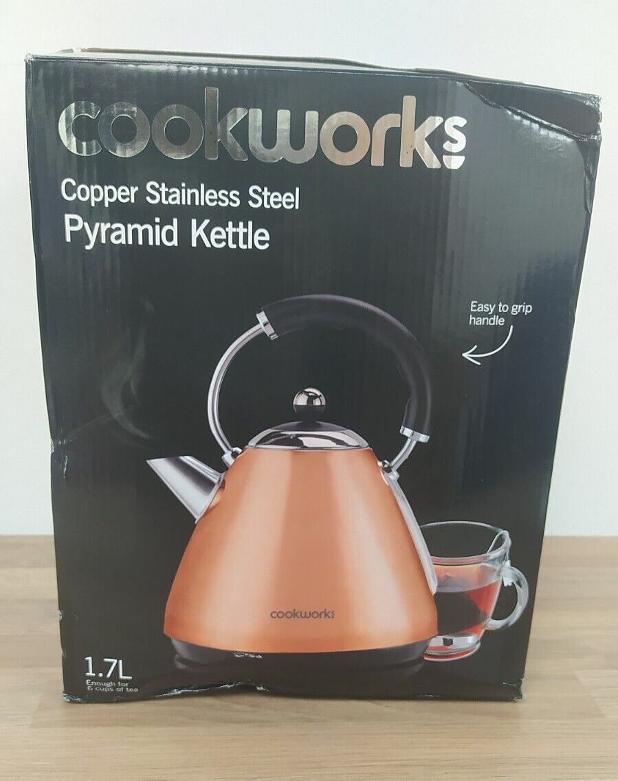 Cookworks Pyramid Kettle Stainless Steel  Copper auto shut rapid boil  1.7 Litre