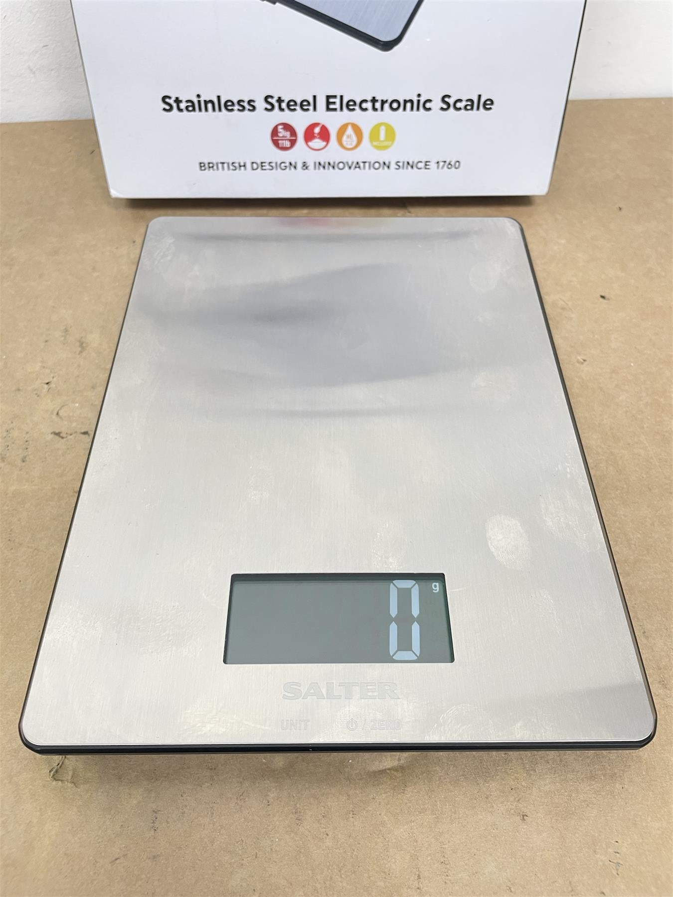 Salter Digital Kitchen Scale Brushed Stainless Steel Measures Food Liquid 5kg