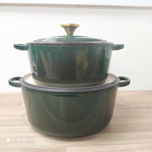 Habitat 2 piece Cast Iron Casserole Dish 3.3 & 5.3 Litre  pots all hobs Green