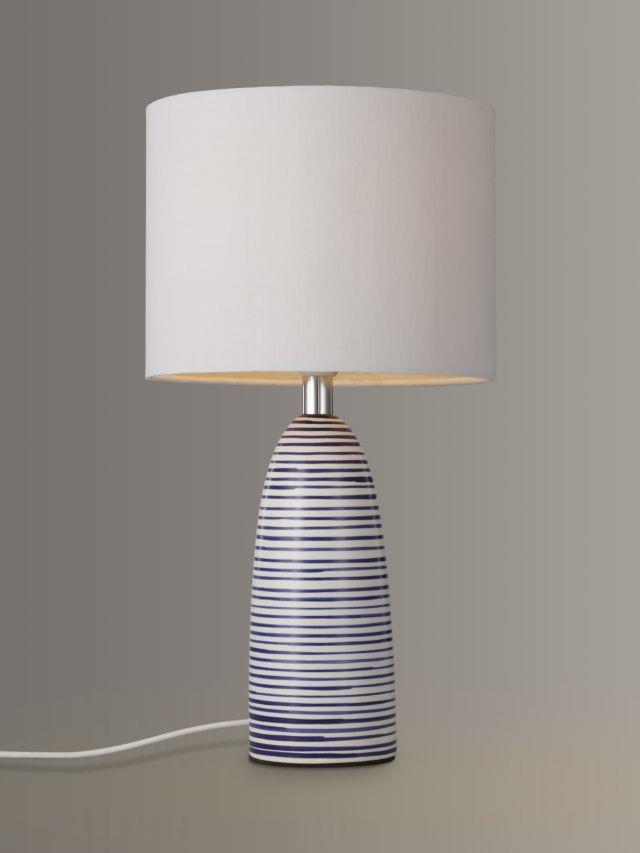 John Lewis Lolly Table Lamp Fabric Shade night bed side White Blue Ceramic