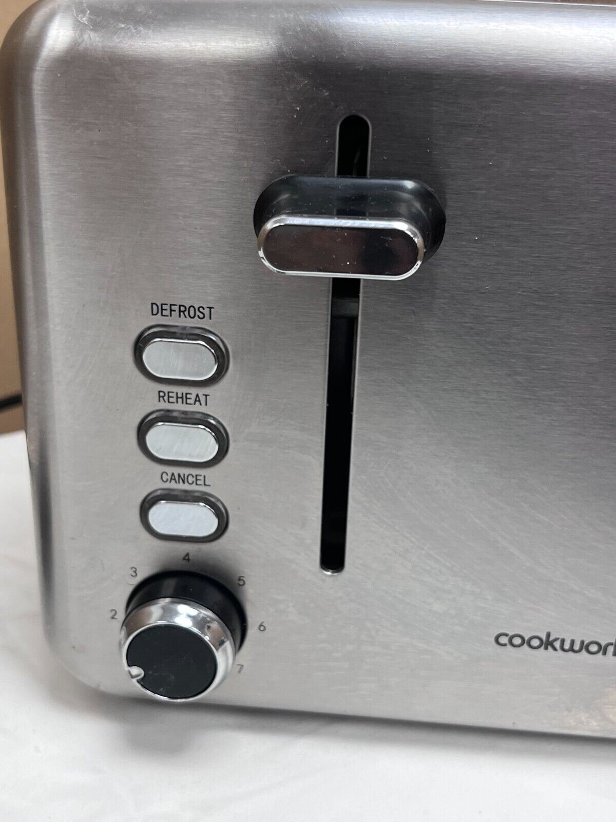 Cookworks 4 Slice Toaster - Brushed Stainless Steel defrost reheat rapid wide