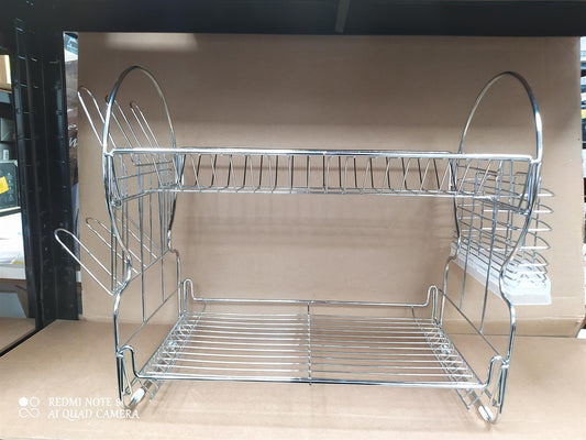 Home 2 Tier Wire Dish Drainer Kitchen Sink Drying Rack Bowl Plate Holder Silver