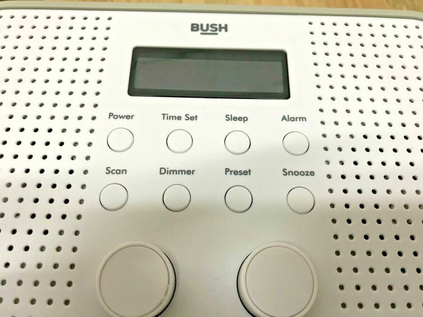 Bush Portable FM Radio Digital LCD Mains Battery Sleep Timer Snooze Dual Alarm