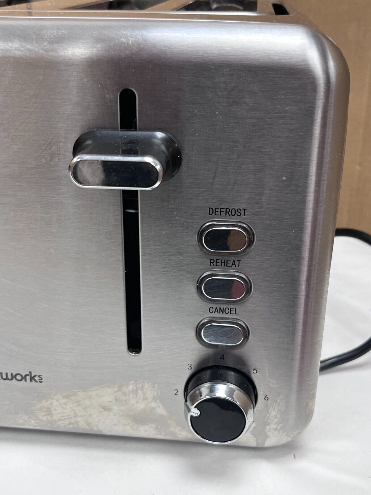 Cookworks 4 Slice Toaster - Brushed Stainless Steel defrost reheat rapid wide