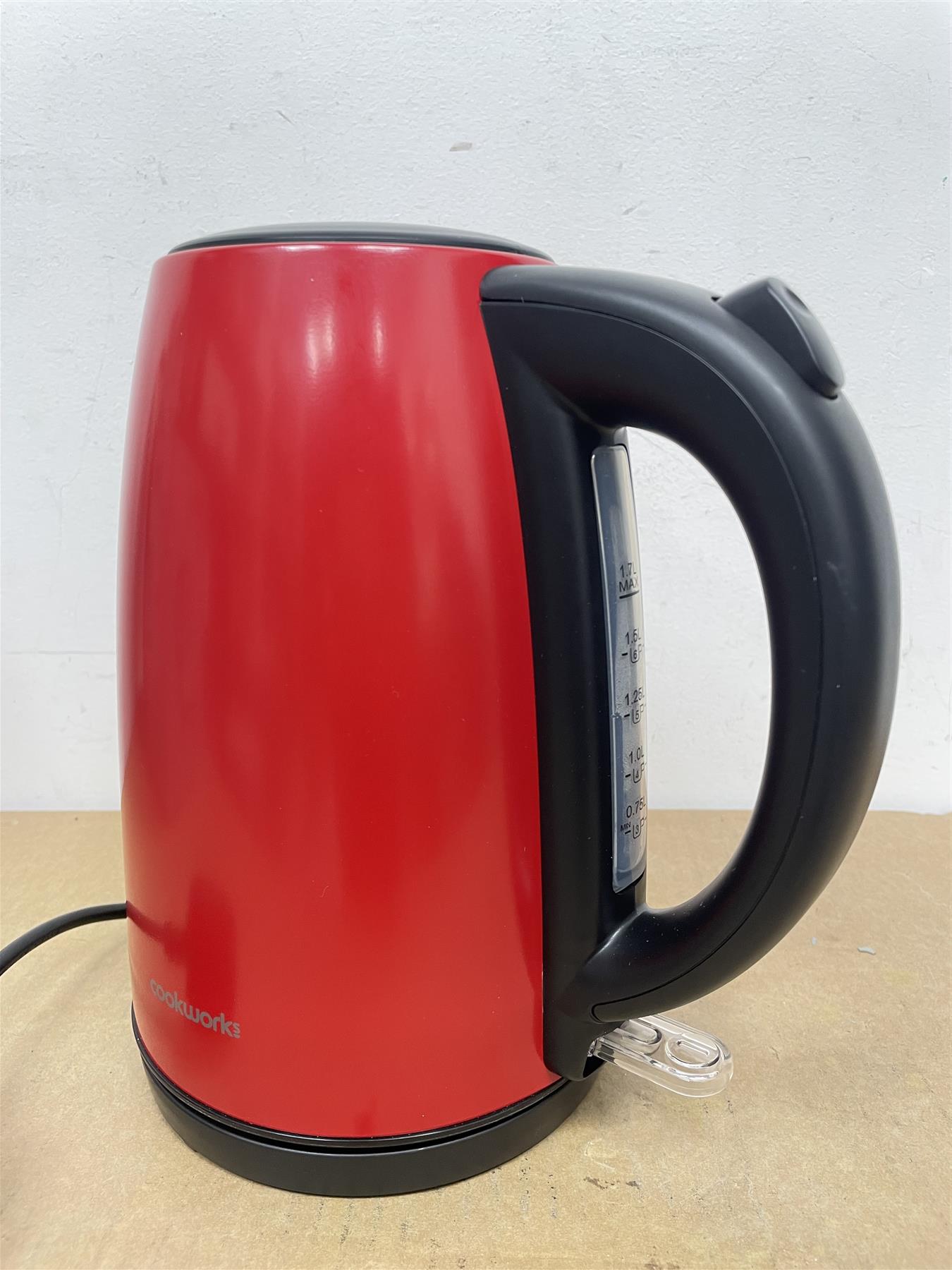 Cookworks Kitchen Red Electric Brushed Water Rapid Boil Stainless Steel Kettle