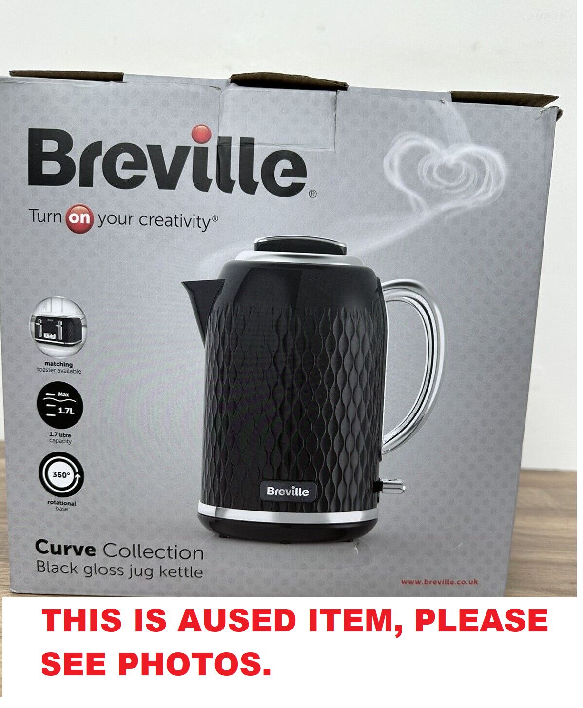 Breville Kitchen Electric VKT017 water Boiler Curve Kettle - Black and Chrome