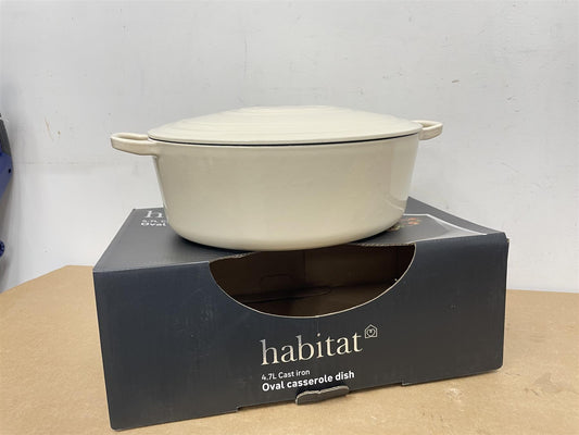 Habitat 4.70 Litre Cast Iron Oval Casserole Dish Easy cook, Easy serve - Cream