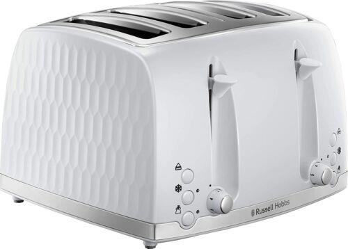 Russell Hobbs 4 Slice Toaster Honeycomb Extra long wide slots White