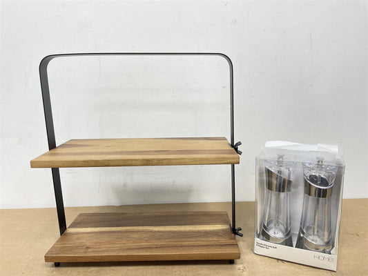 Wooden Serving Platter & Clear Acrylic Salt and Pepper Mill kitchen bundle