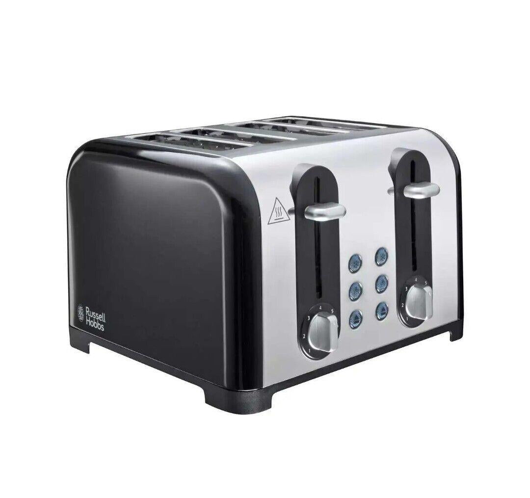 Russell Hobbs Worcester 4 Slice black Toaster Extra Wide Stainless Steel Defrost