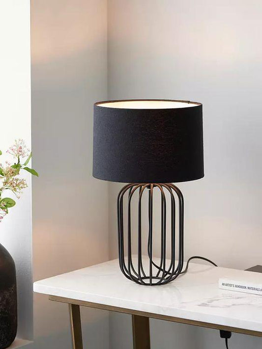 John Lewis Wire Frame Table Lamp Fabric shade Modern Black Steel Stand