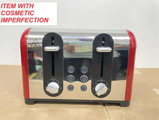 Russell Hobbs Worcester Toaster 4 Slice Red  Extra Wide Stainless Steel Defrost