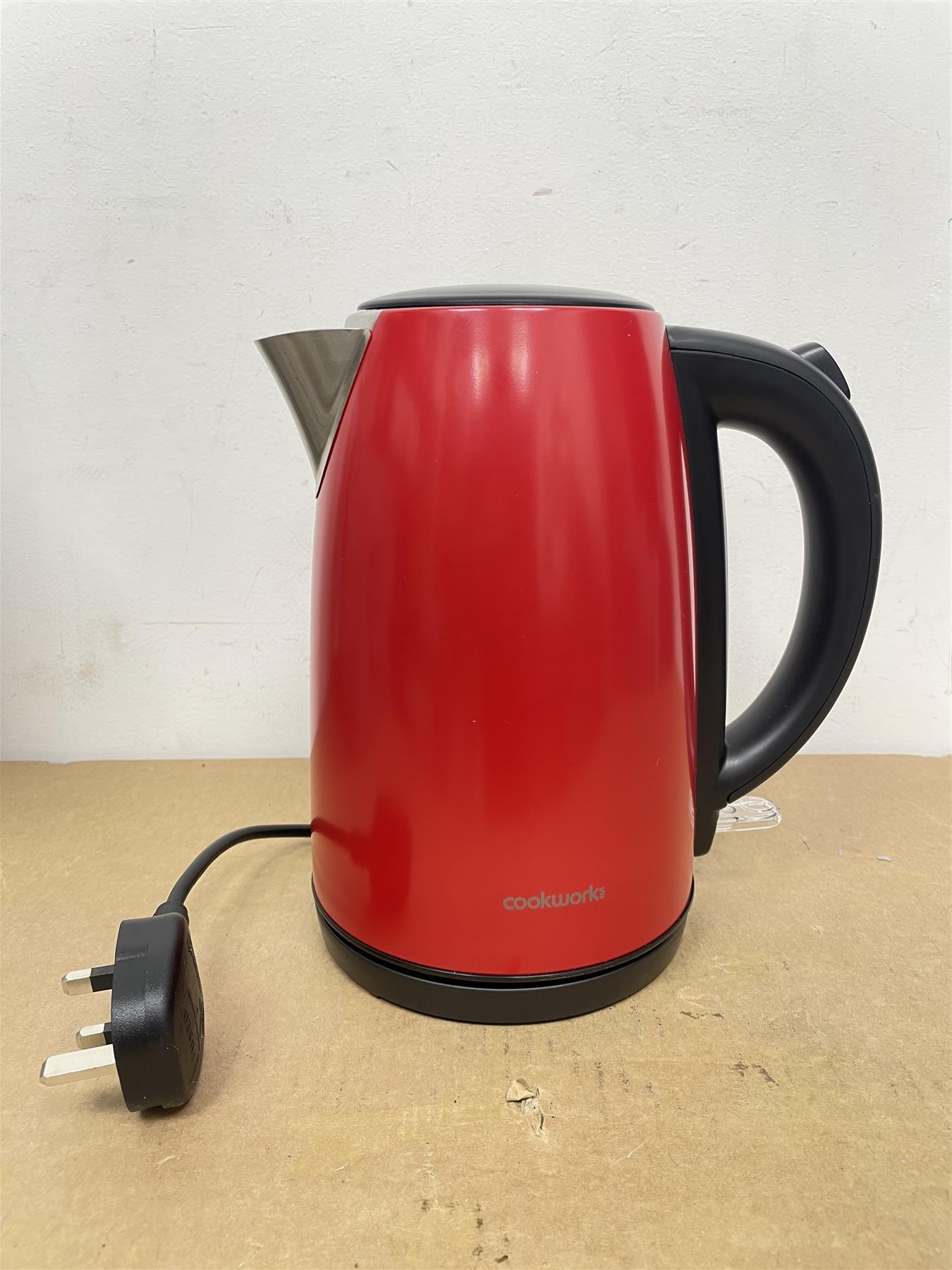 Cookworks Kitchen Red Electric Brushed Water Rapid Boil Stainless Steel Kettle