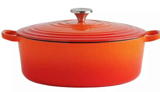 Habitat 4.7 Litre Cast Iron Casserole Dish Oval Kitchen cookware all hobs Orange