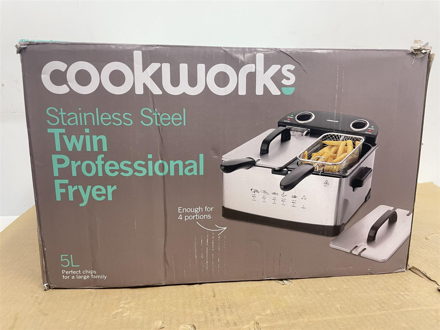 Cookworks 5L Twin Professional Deep Fat Fryer Commercial Stainless Steel 2400W