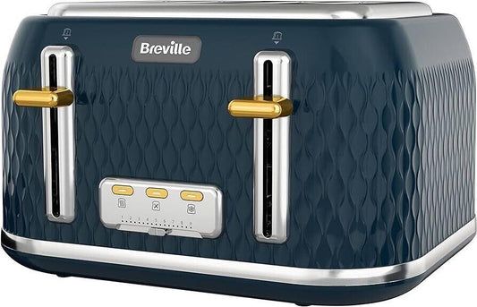 BREVILLE VTT965 Curve 4 Slice Extra Wide Bagel slot Navy Chrome and Gold Toaster