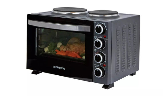 Cookworks 28L Mini Oven with Hob Cooker Grill & Rotisserie oven Hotplate 2500W