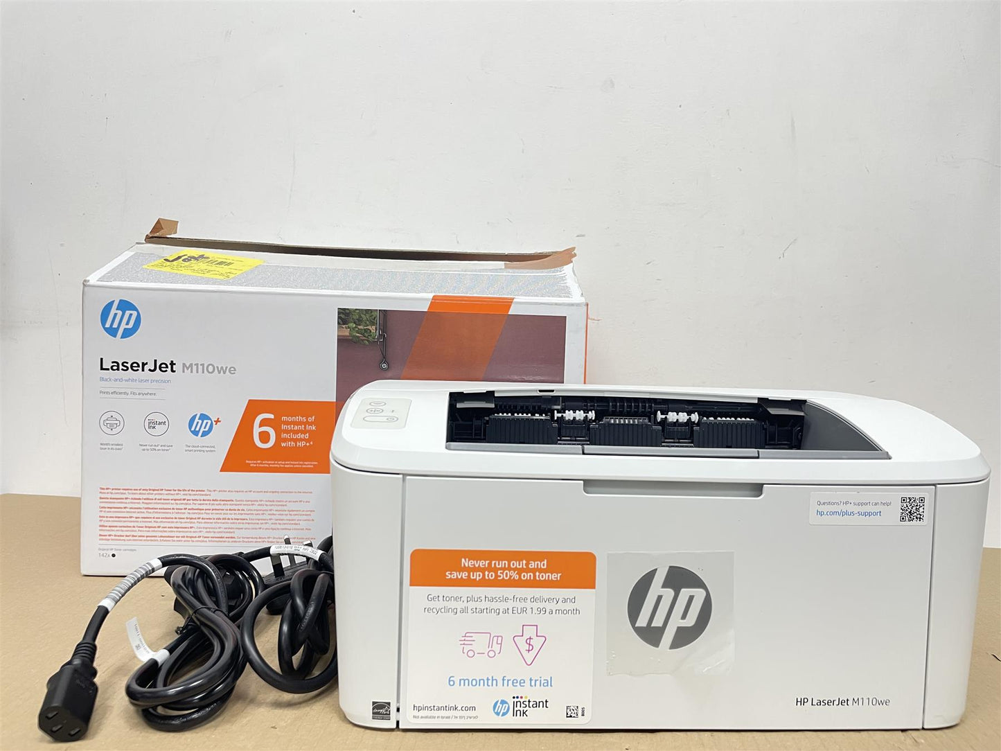 HP LaserJet M110we Laser Printer 150 sheet paper capacity.