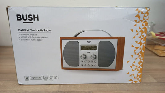 Bush Portable DAB FM Radio Bluetooth Digital LCD Mains Battery Alarm Silver Wood