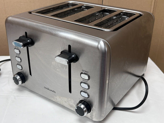 Cookworks 4 Slice Toaster - Brushed Stainless Steel defrost reheat rapid wide