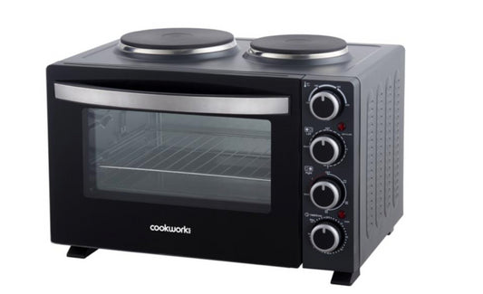 Cookworks 28L Mini Oven with Hob Cooker Grill & Rotisserie oven Hotplate