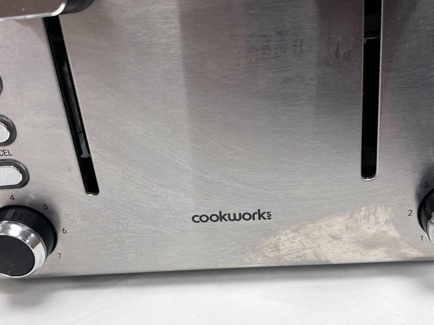 Cookworks 4 Slice Toaster - Brushed Stainless Steel defrost reheat rapid wide