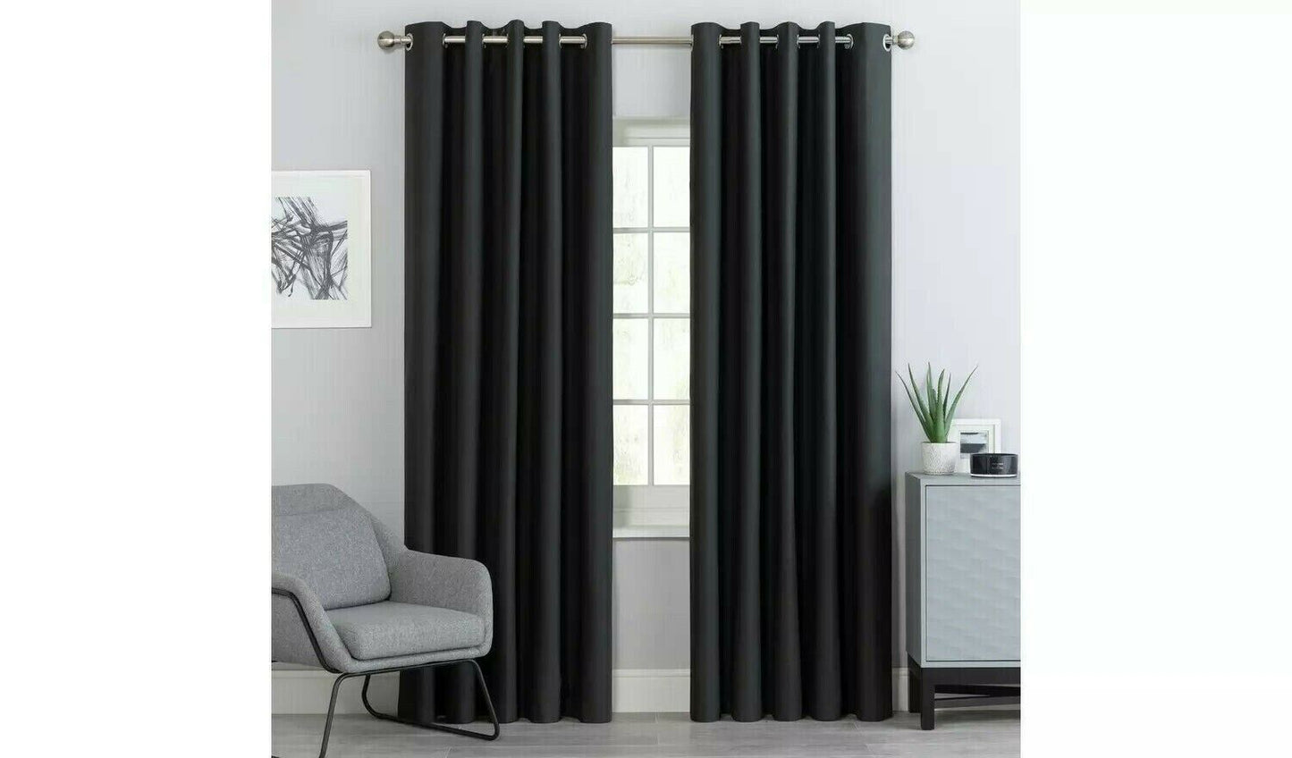 Argos Home Blackout Eyelet Curtain dark room black Width 117Cm X Drop 137Cm