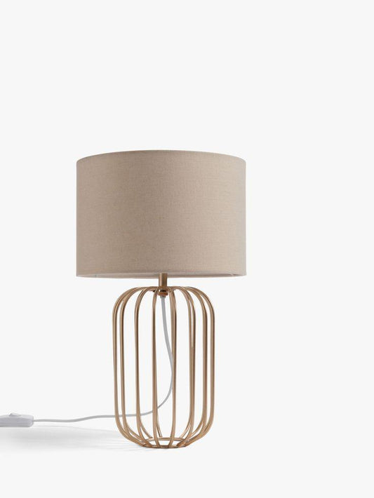 John Lewis Wire Frame Table Lamp Fabric shade Modern Brass Steel Stand