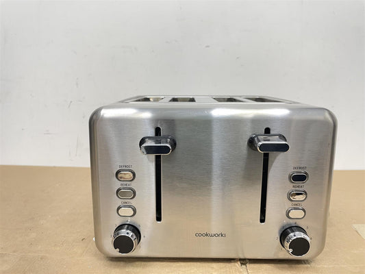 Cookworks 4 Slice Toaster Brushed Stainless Steel Defrost Reheat Cancel 2300W