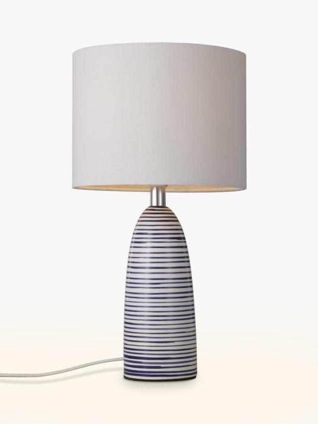 John Lewis Lolly Table Lamp Fabric Shade night bed side White Blue Ceramic