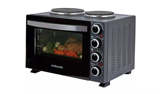 Cookworks 28L Mini Oven with Hob Cooker Grill & Rotisserie oven Hotplate 2500W