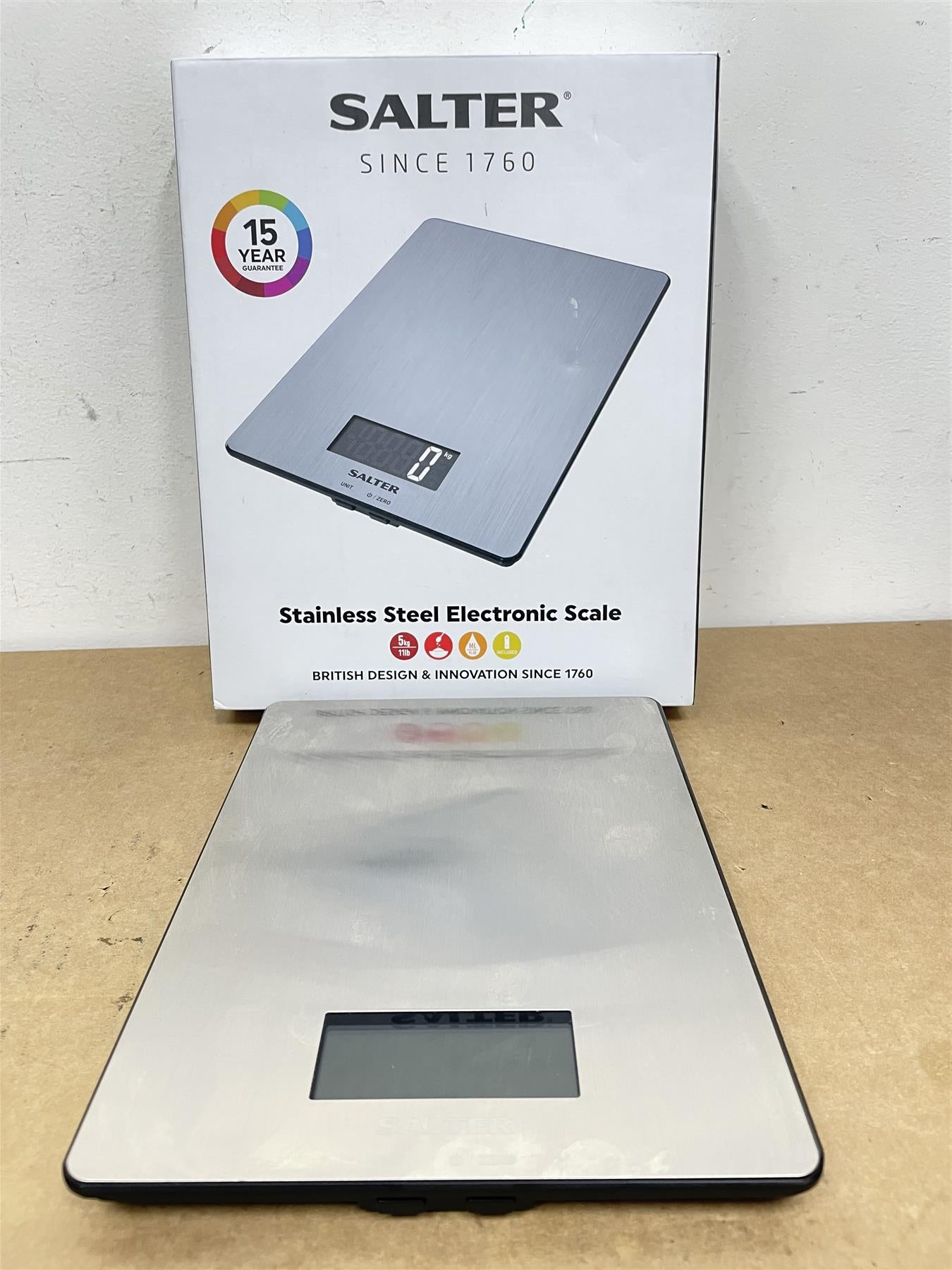 Salter Digital Kitchen Scale Brushed Stainless Steel Measures Food Liquid 5kg