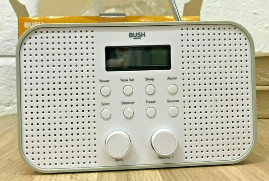 Bush Portable FM Radio Digital LCD Mains Battery Sleep Timer Snooze Dual Alarm