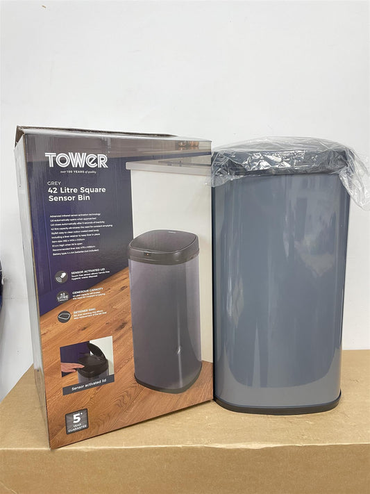 Tower Recycling 42 Litre Square Sensor Bin lid automatically opens - black