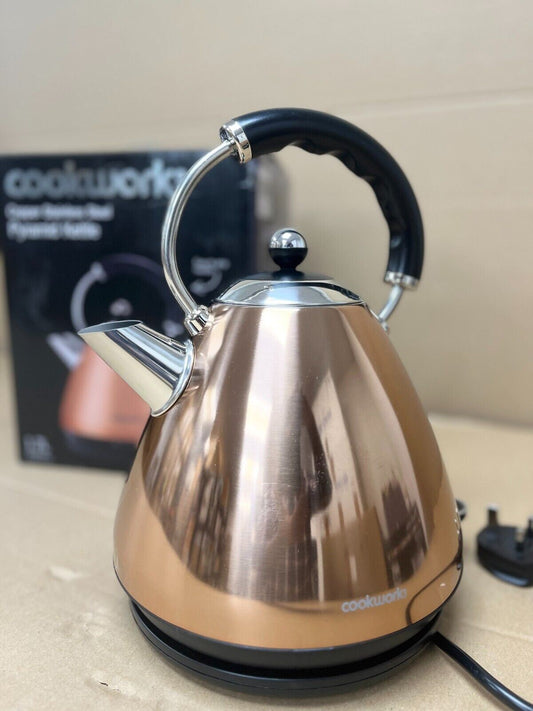 Cookworks 1.7L Copper Kettle Pyramid Design Rapid Boil Kettle Cordless Automatic